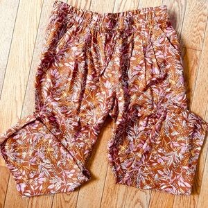 Garnet Hill Tencel Linen Cropped Floral Trousers Pants Medium